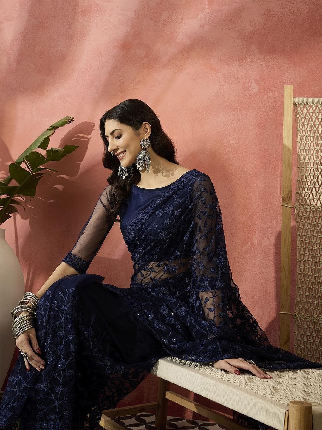 Sangria Embroidered Saree With Blouse Piece