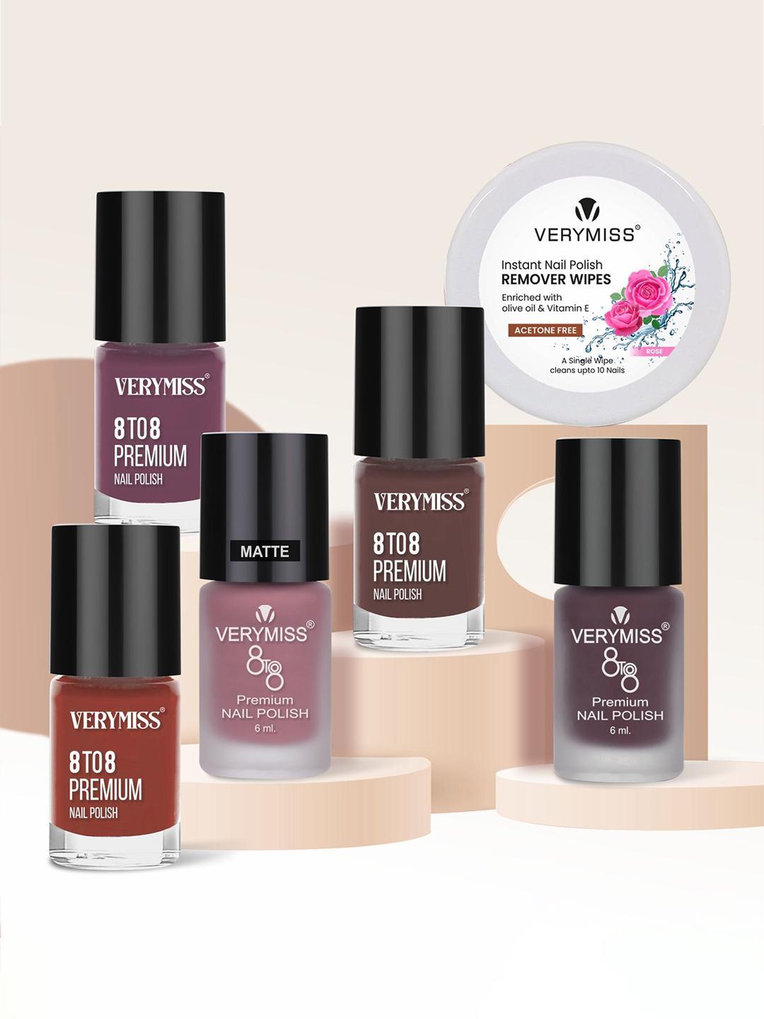 Buy VERYMISS Set Of 5 Trending Nail Polish 6 Ml Each With Nail Polish Remover Wipes 13 - - Personal Care for Women