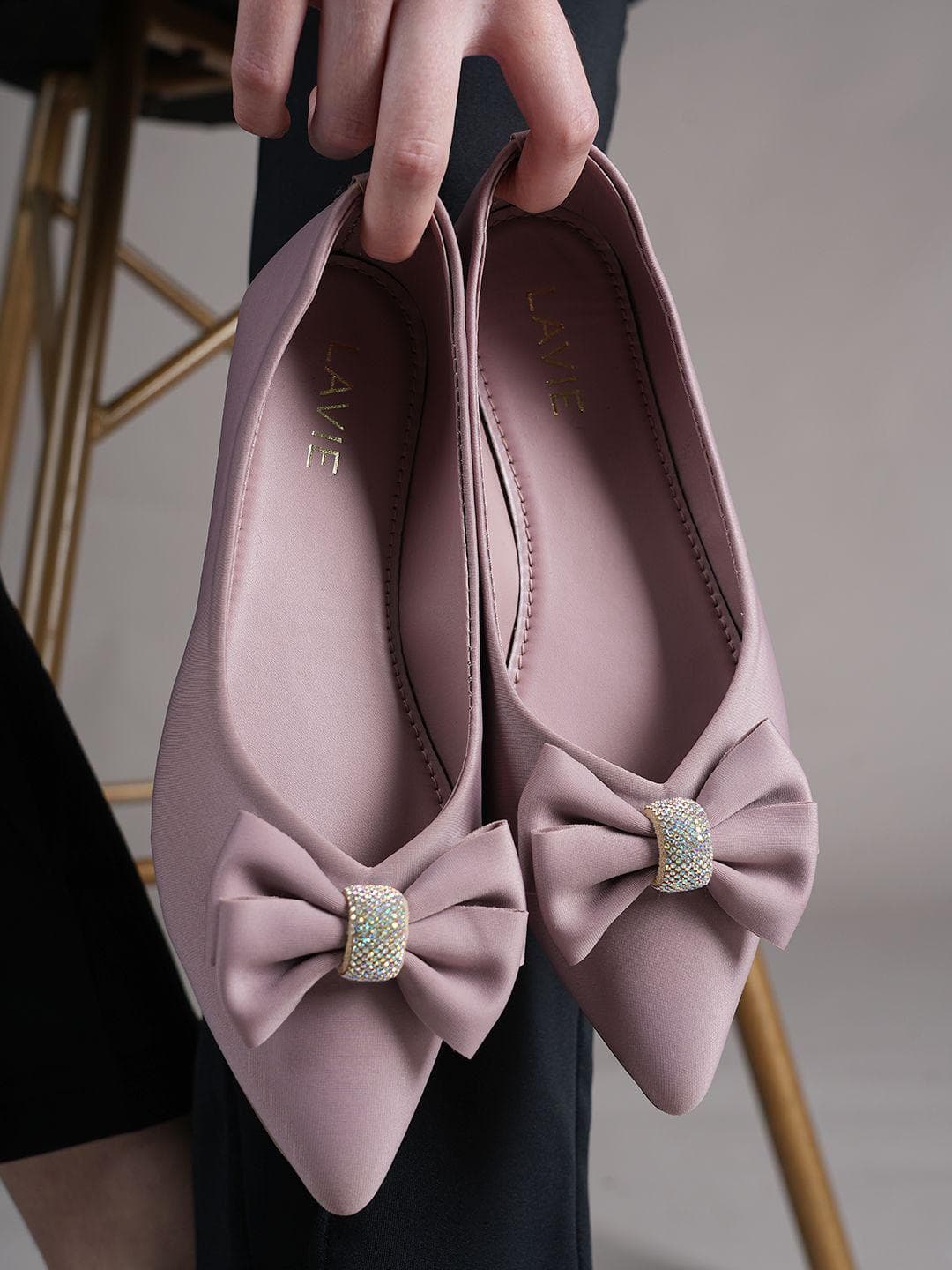 Lavie Embellished Bows Pointed Toe Ballerinas