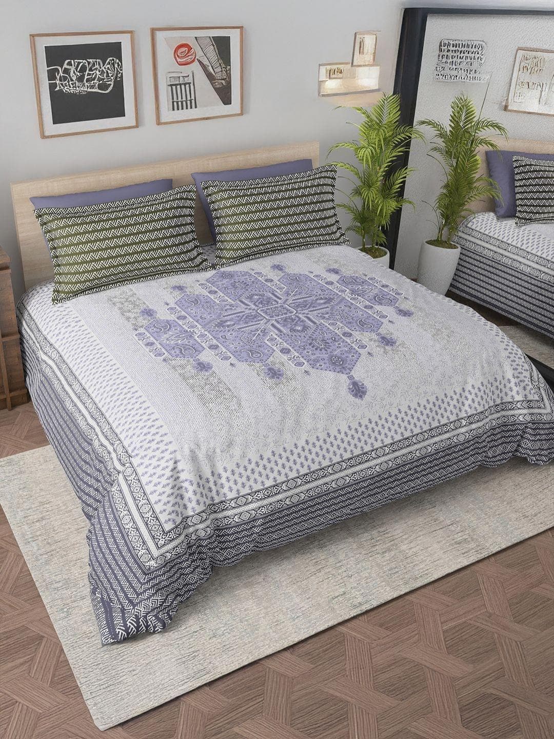 Buy Cortina Luxurious Premium Purple Ethnic Motifs Microfiber 140 TC Queen Bedsheet With 2 Pillow Covers 90 X 98 Inches - - Home for Unisex