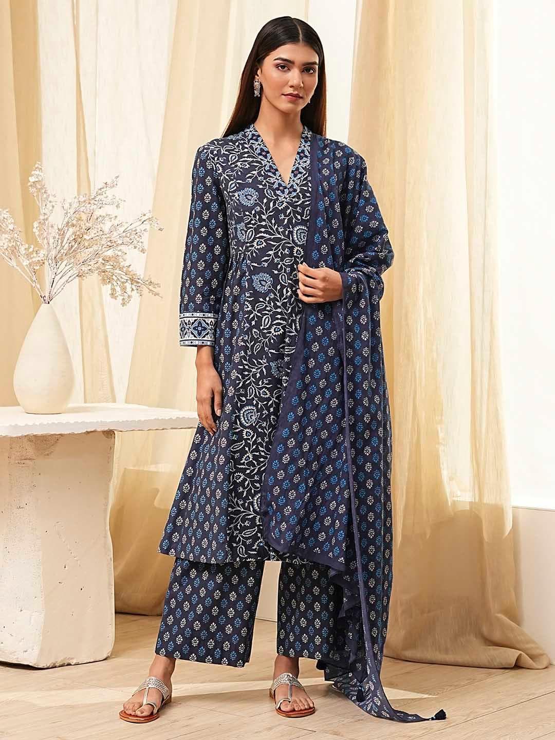 Biba Women Floral Printed Regular Pure Cotton Kurta with Palazzos & With Dupatta