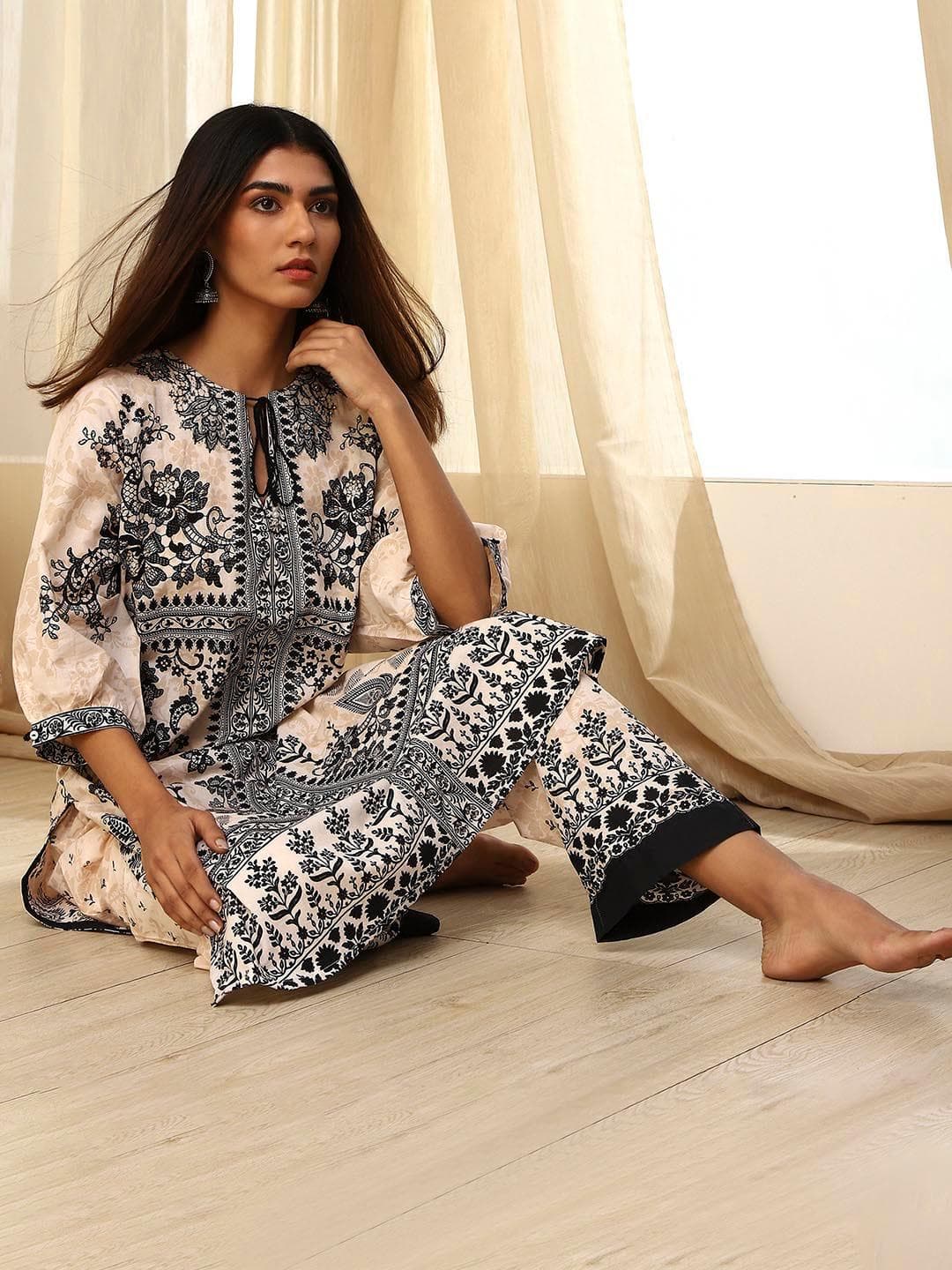 Biba Women Floral Printed Regular Pure Cotton Kurta with Palazzos