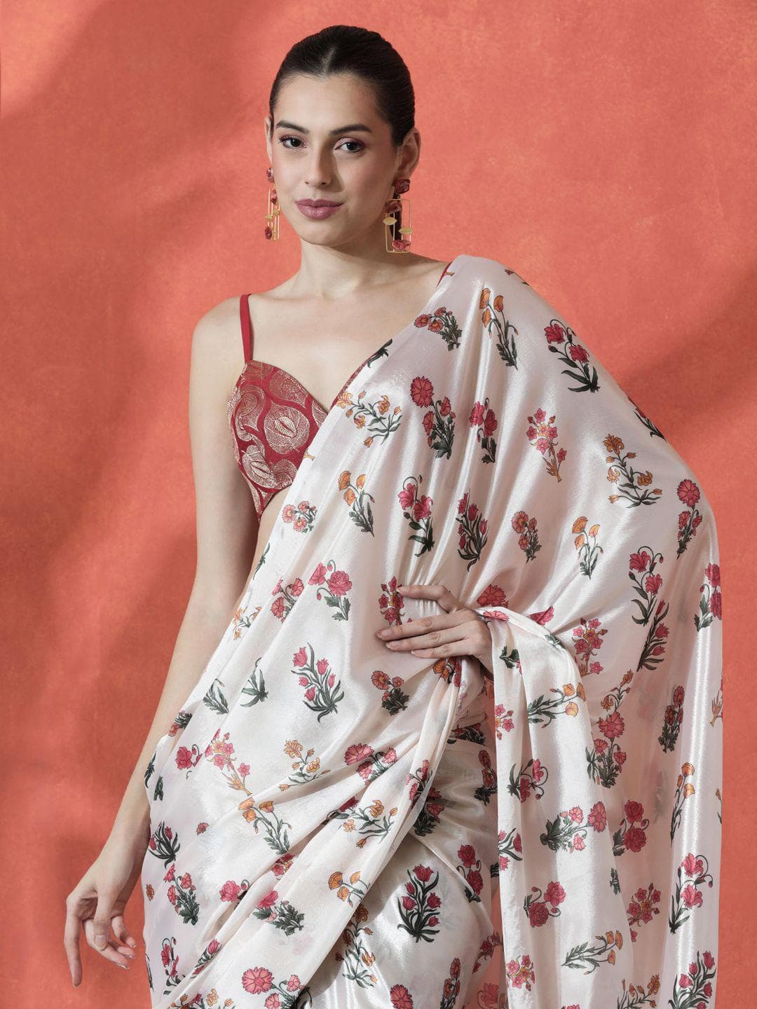 Sangria Ready to wear Satin Floral Digital Printed Saree