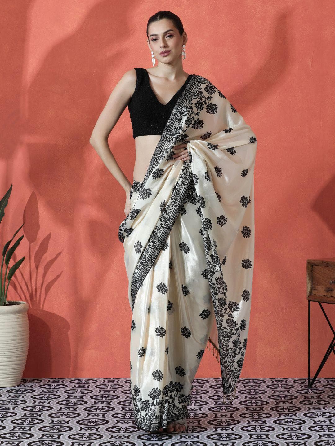 Sangria Ready to wear Satin Floral Digital Printed Saree