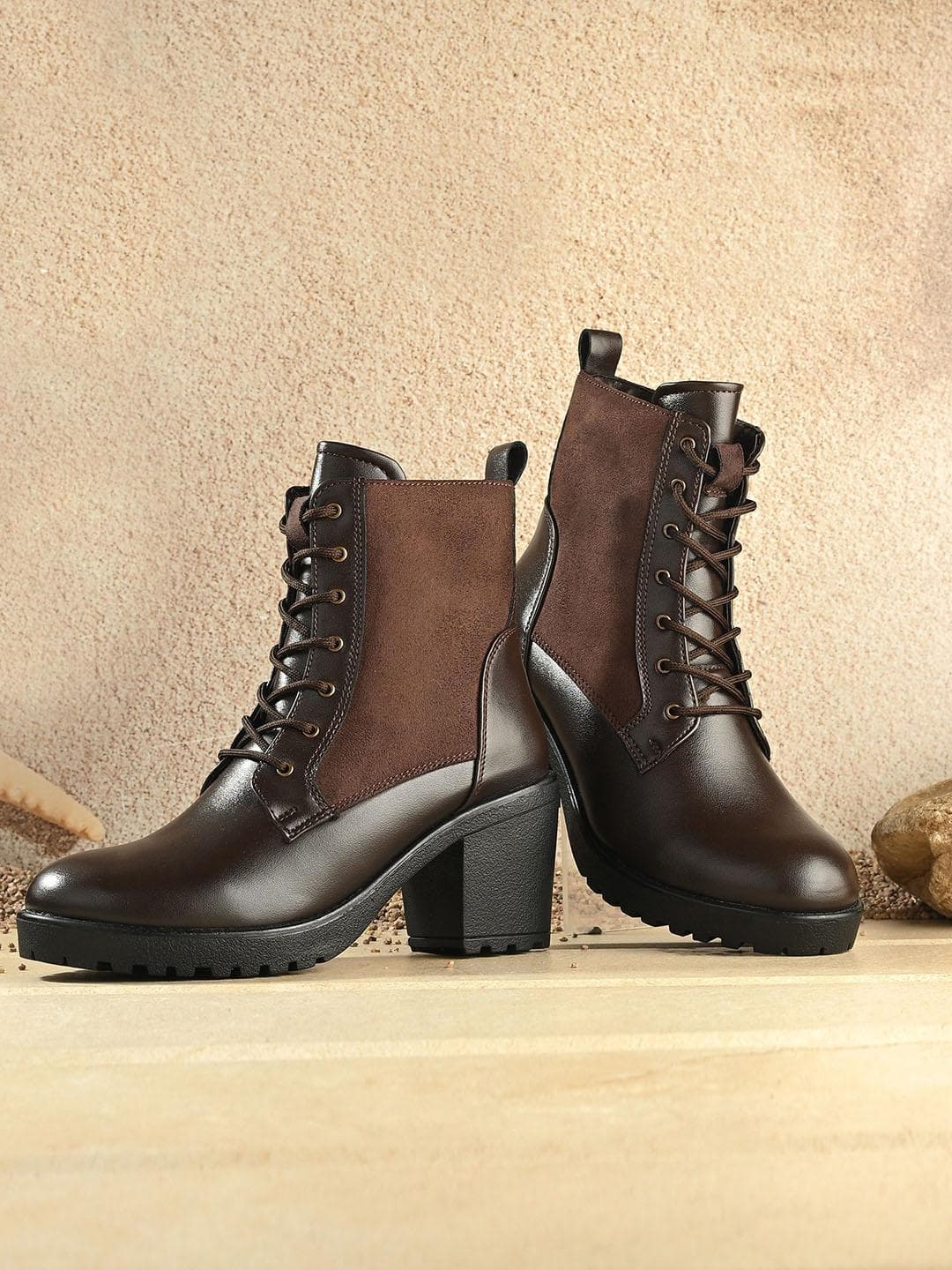 The Roadster Lifestyle Co. Women Dual-Tone Mid-Top Lace-Ups Winter Boots