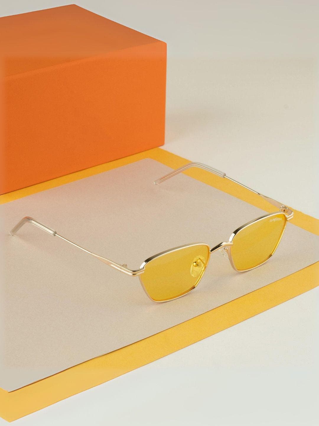 SUNGLASSIC Unisex Rectangle Sunglasses with UV Protected Lens Andreas-Gold-Yellow