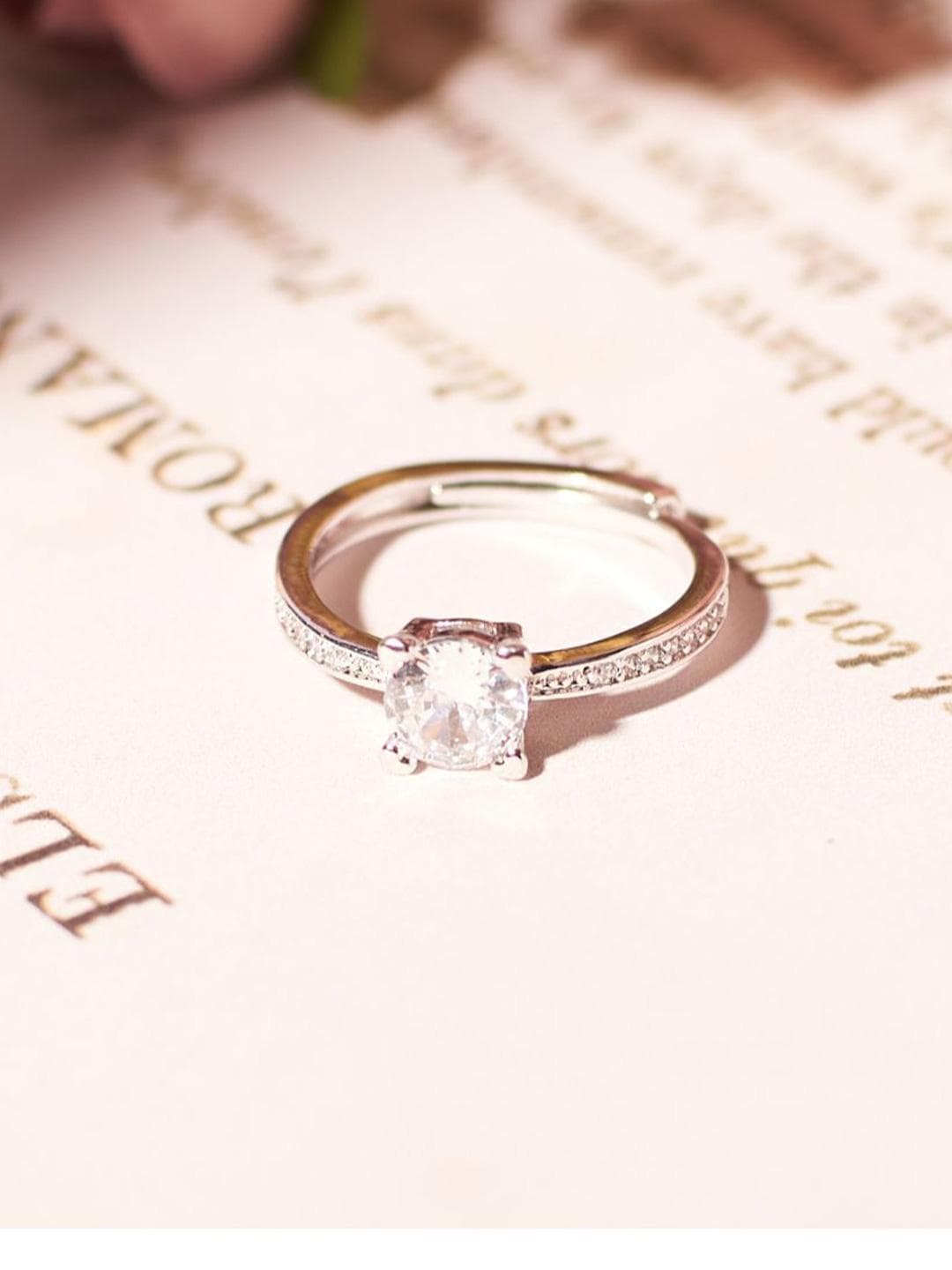 SALTY Silver Princess Cut Gemstone Studded Ring