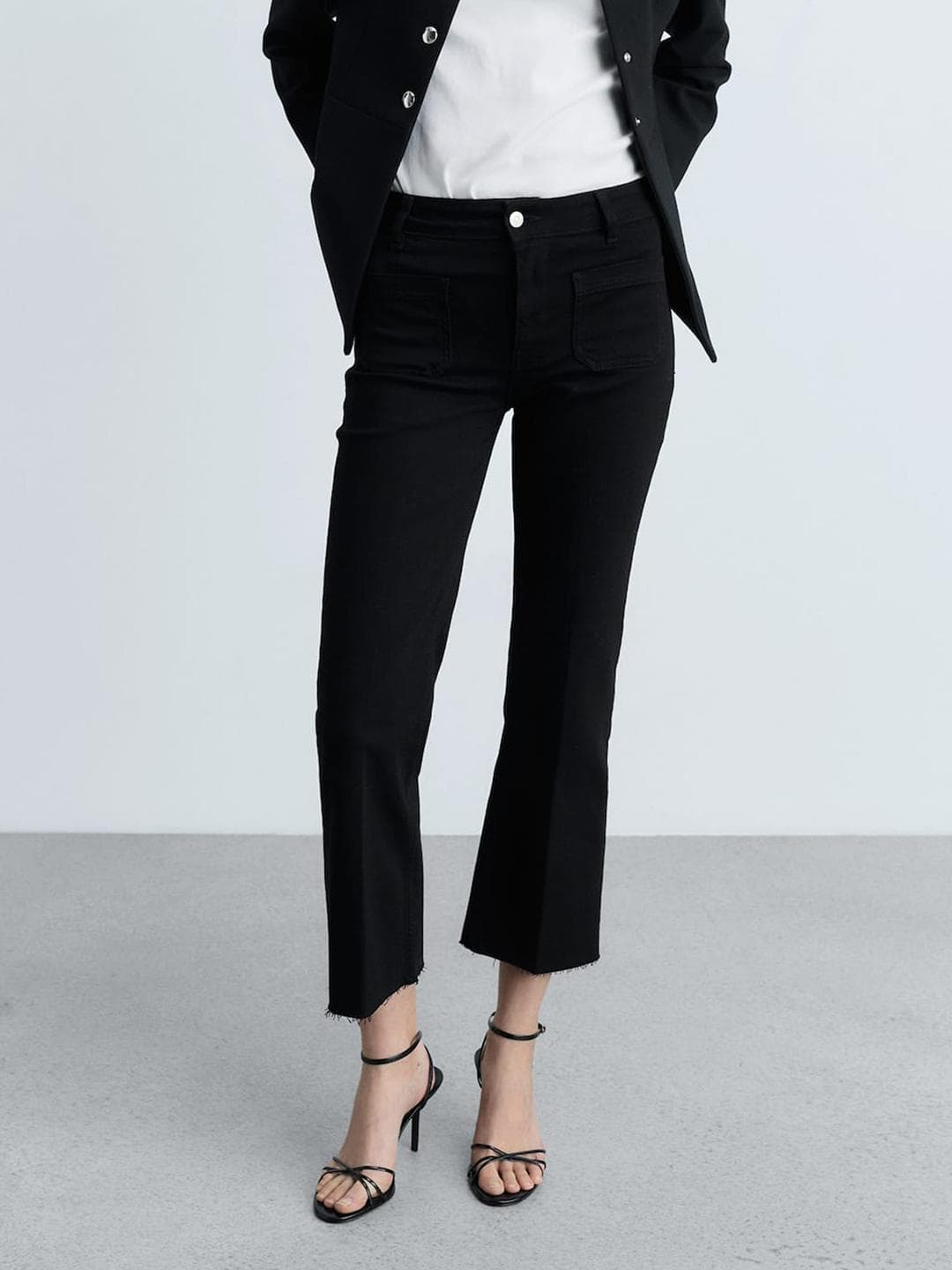 MANGO Women Stretchable Jeans with Raw Edge Detail