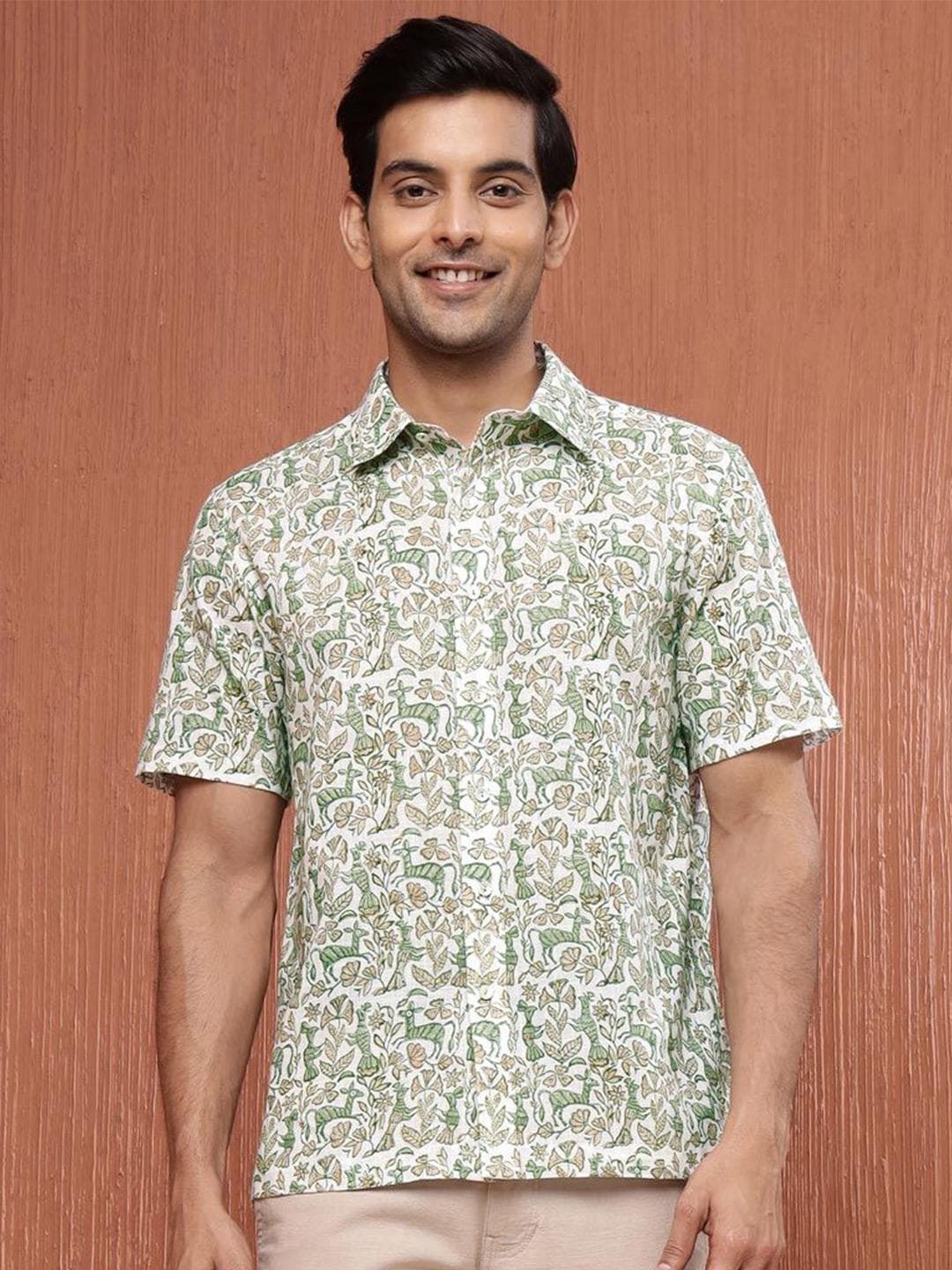 Fabindia Men Spread Collar Floral Printed Cotton Casual Shirt