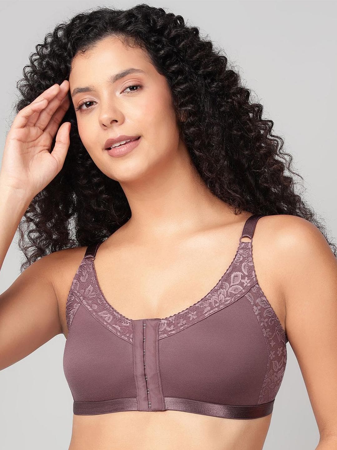Buy Clovia Bra Women Floral Lace Full Coverage Cotton Minimizer Bra - - Apparel for Women