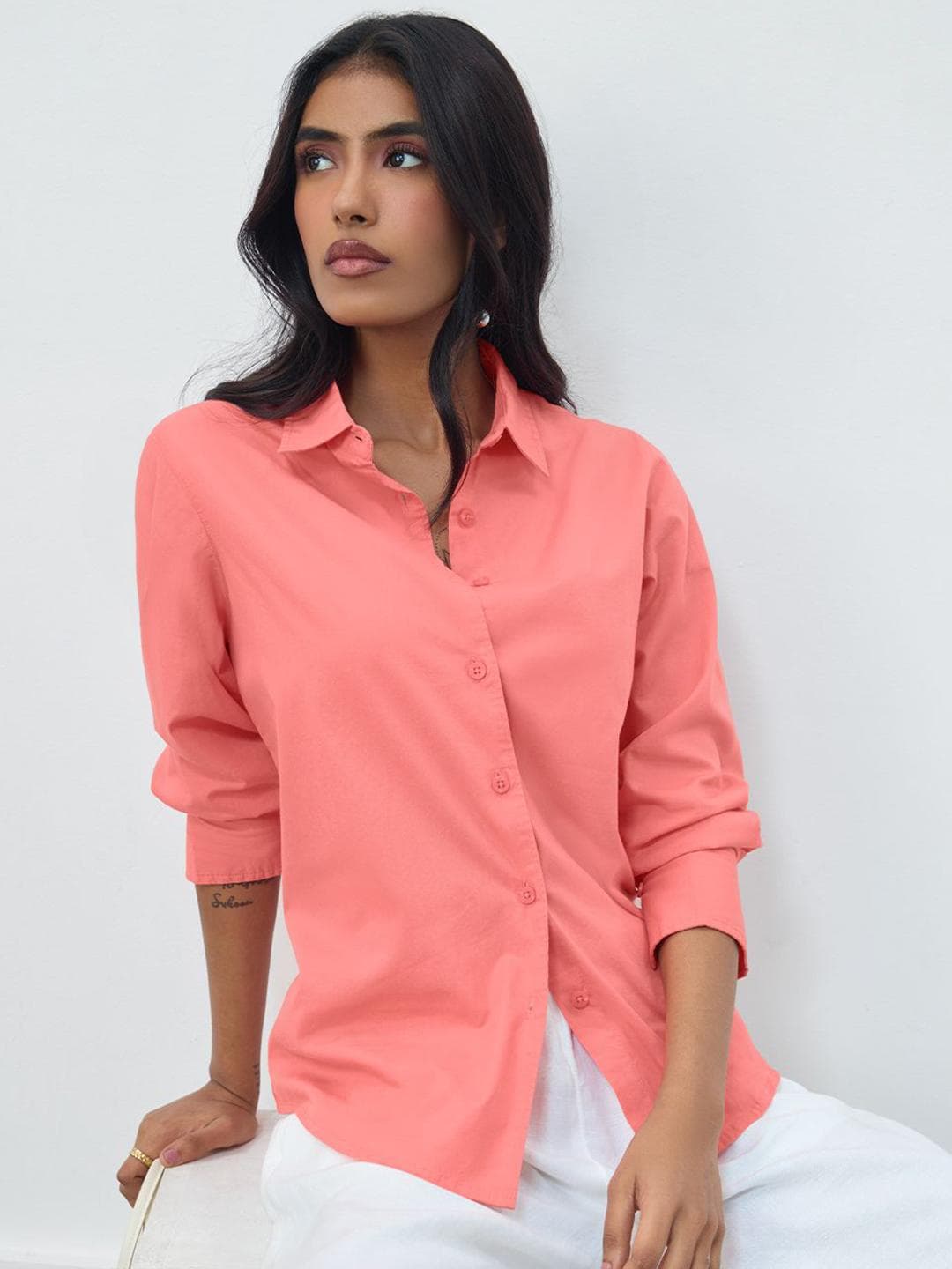 The Souled Store Womens Solid Pink Shirts