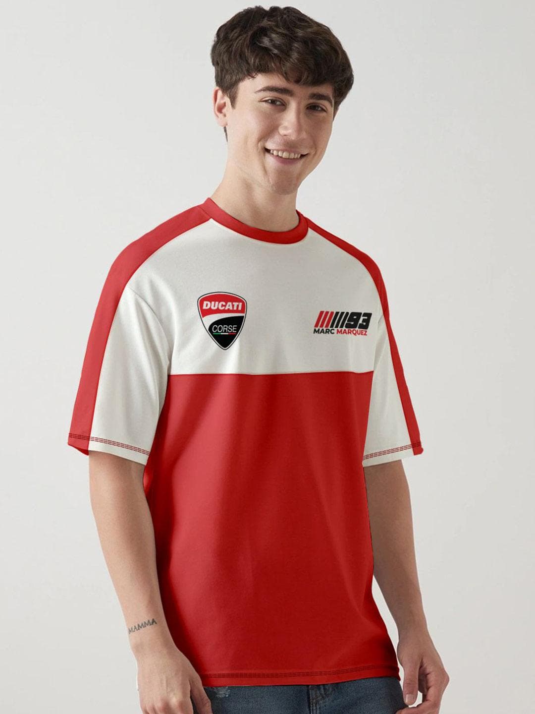 Crazymonk Marc Marquez Printed Drop-Shoulder Sleeves Oversized Cotton T-shirt