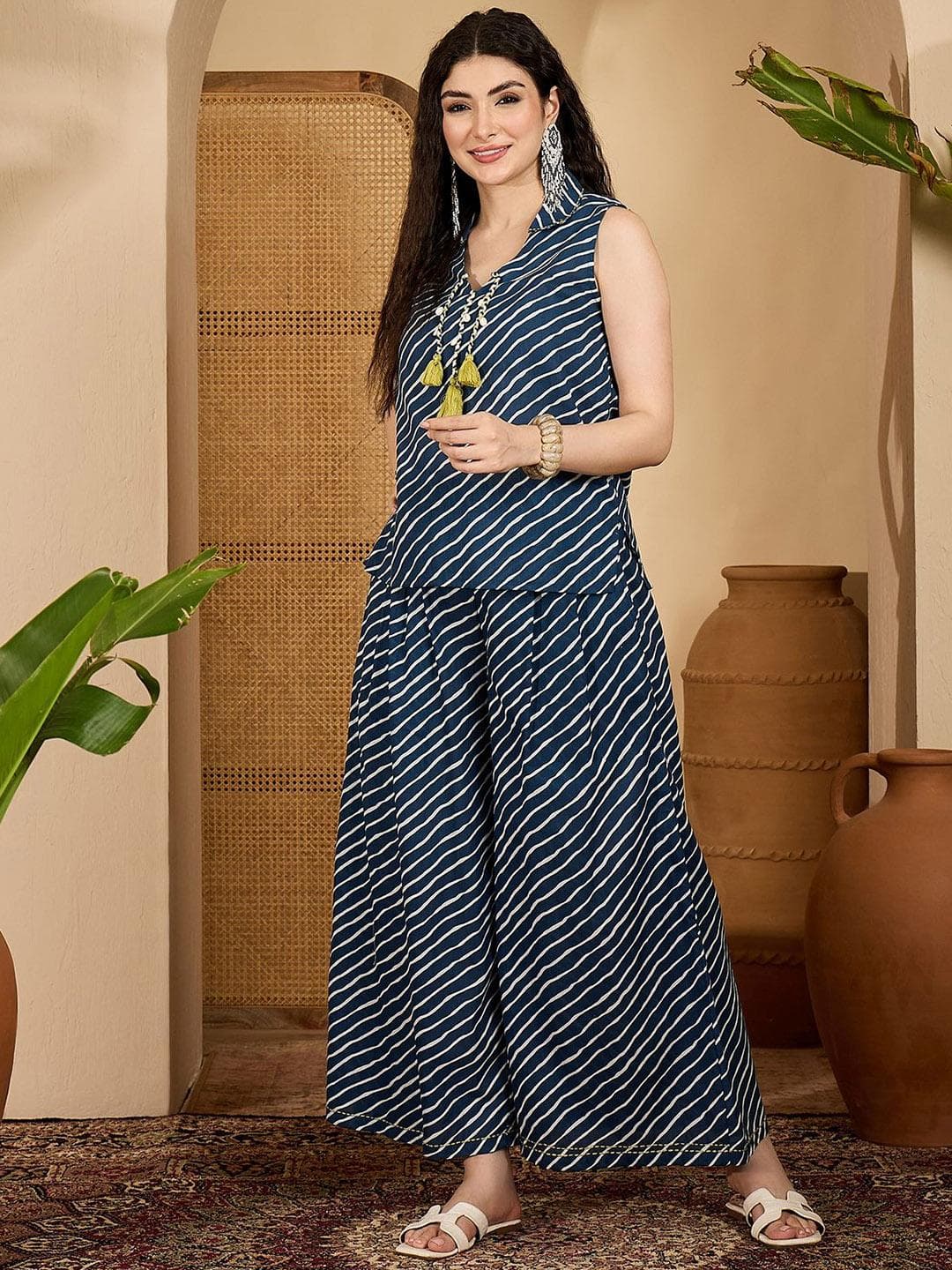 Buy Sangria Leheriya Printed Pure Cotton Top & Palazzo Co Ord Set - - Apparel for Women