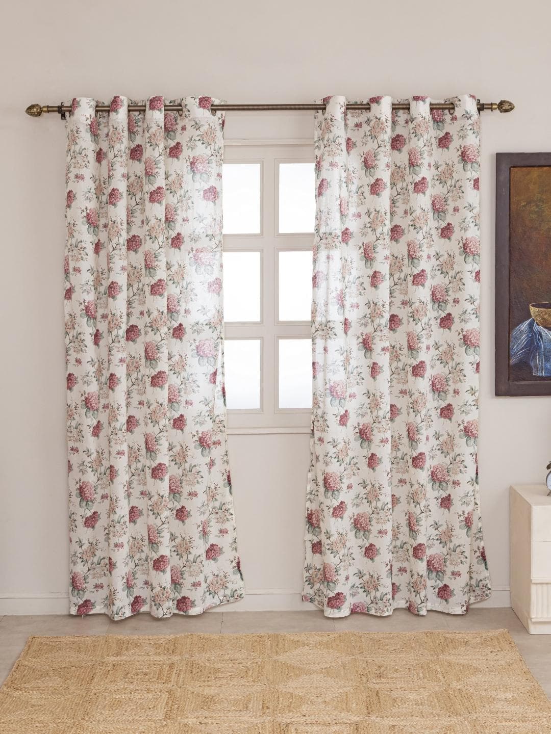 Clasiko Blush Orchid White & Maroon 2 Pieces Printed Cotton Sheer Door Curtains