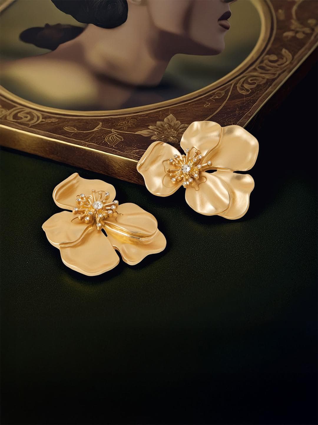 Accessorize Crystals Stones Studded Floral Shaped Drop Earrings