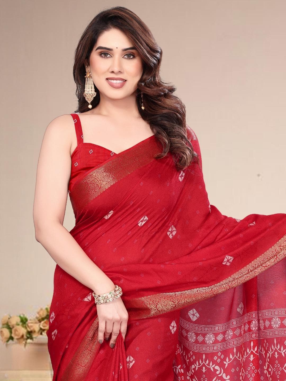 SUPERLAXMI Tie And Dyed Zari Bandhani Saree
