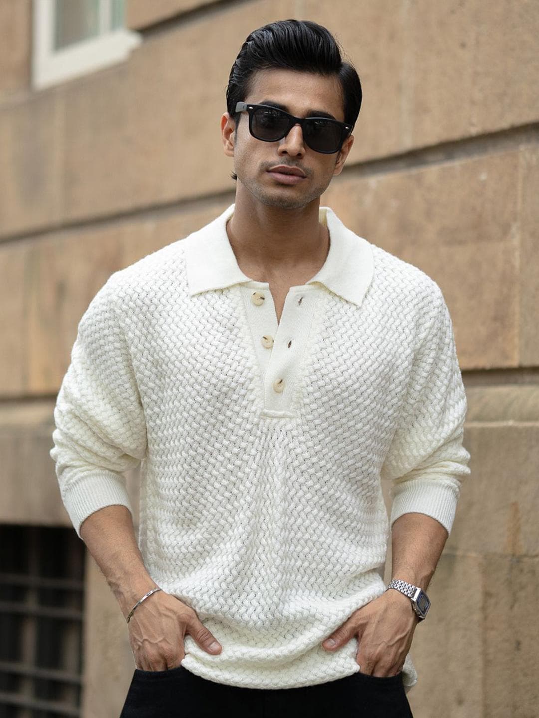 Powerlook Polo Off White Knit Sweater