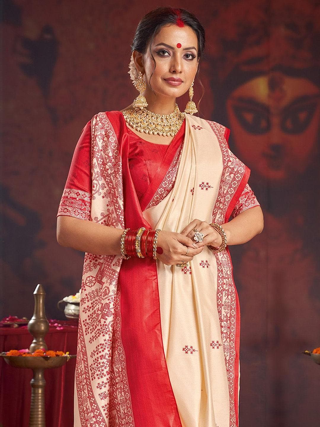 Mitera Floral Silk Blend Garad Saree