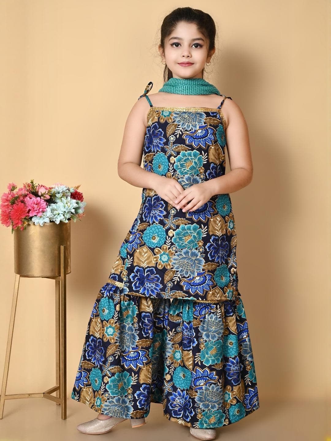 SPAMitude Girls Blue Cotton Blend Clothing Set