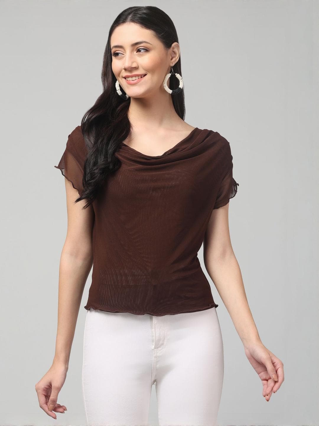 clobug Cowl Neck Short Sleeves Top