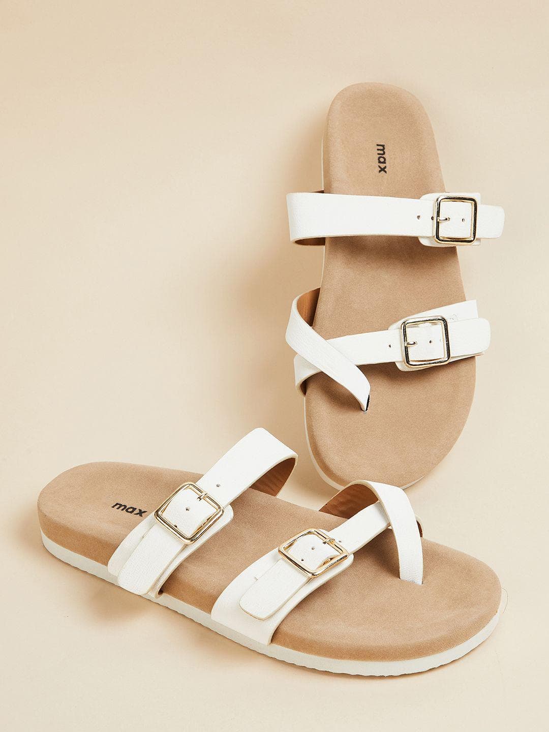 max Women Strappy One Toe Flats with Buckles
