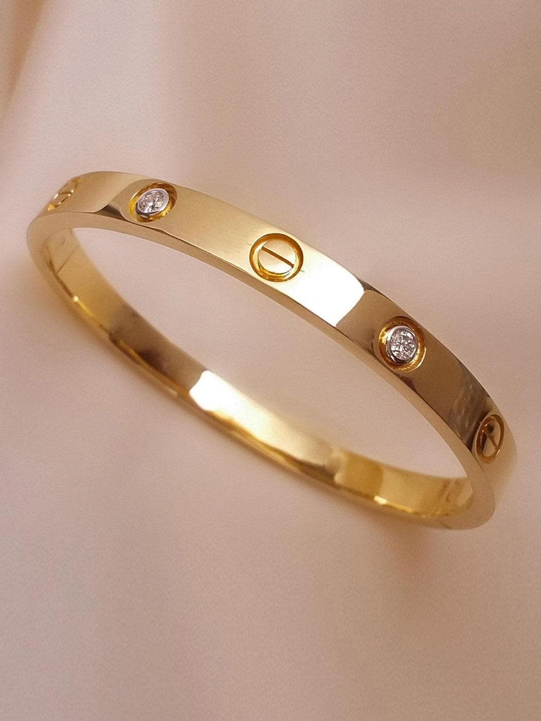 GOLDIWALA Women Crystals Mirror Gold-Plated Kada Bracelet