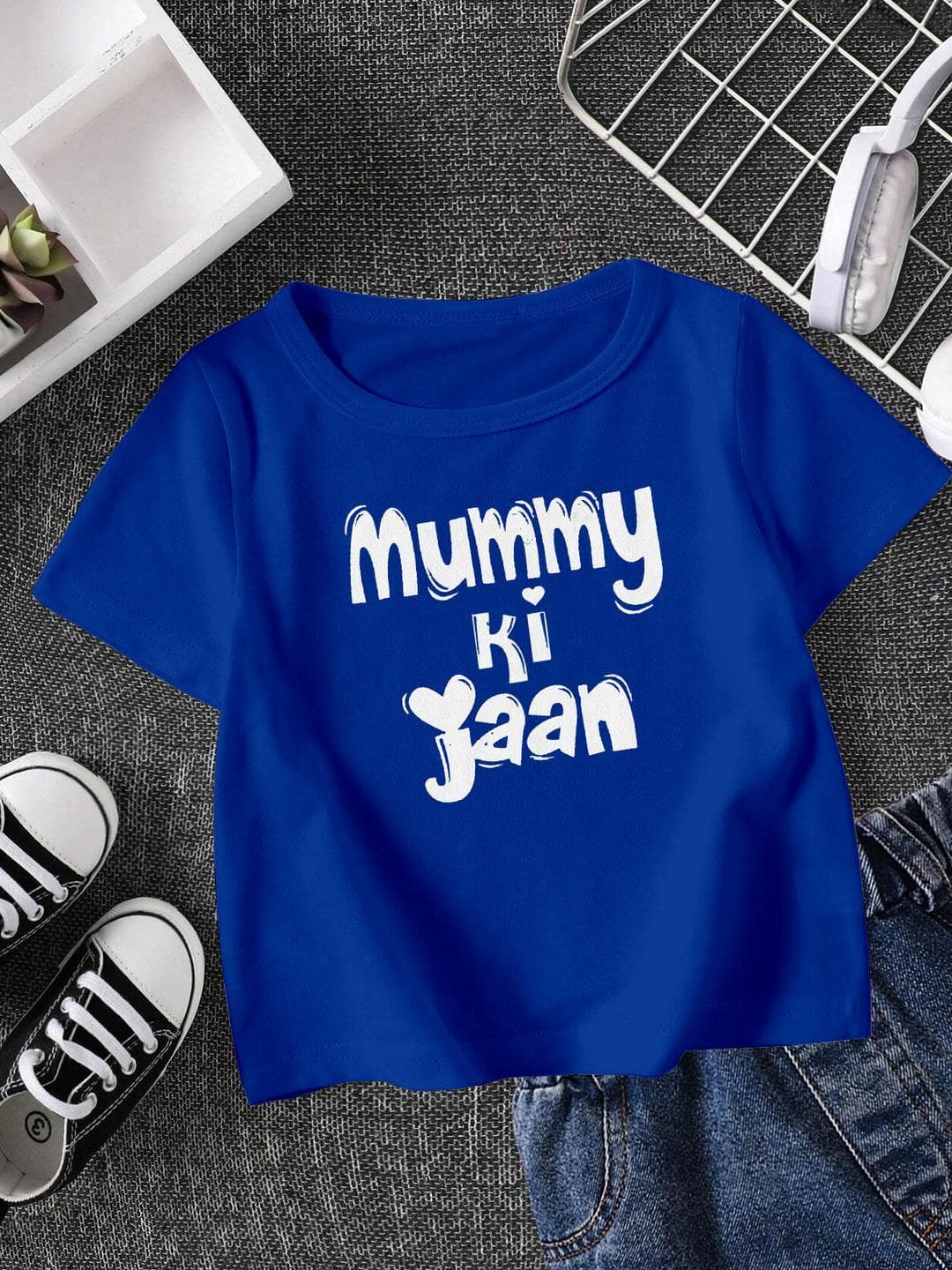 FIONAA TRENDZ Kids-Unisex Blue Cotton Tshirts