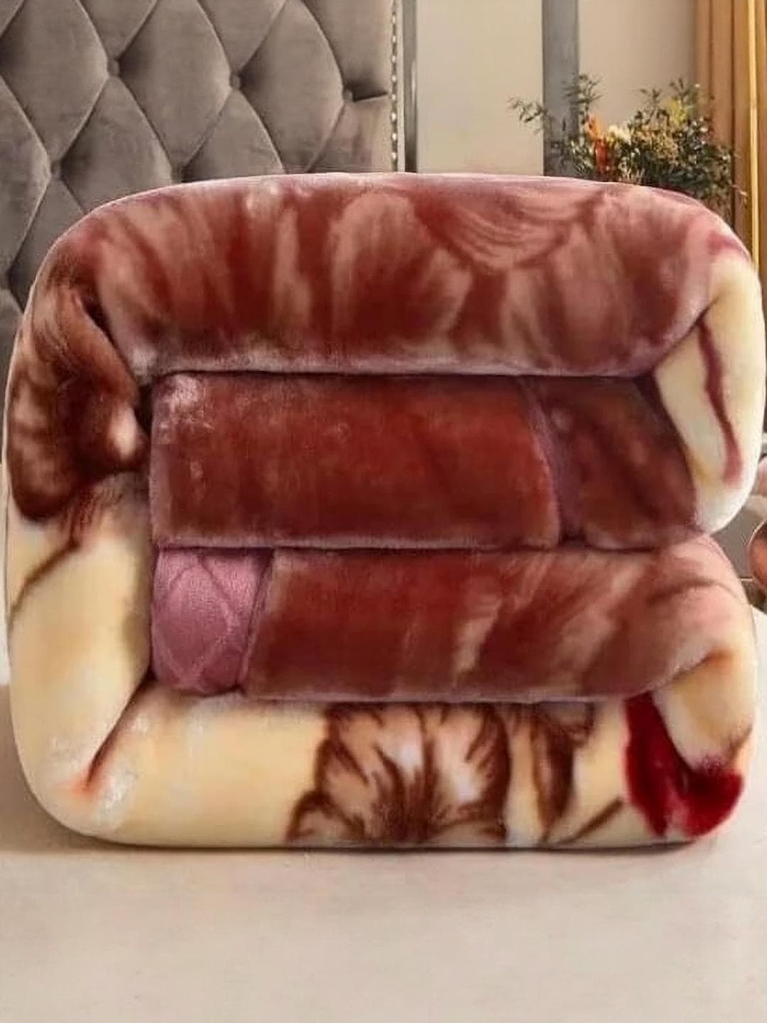 Doristyle Brown 500 GSM Printed Double Bed Blanket