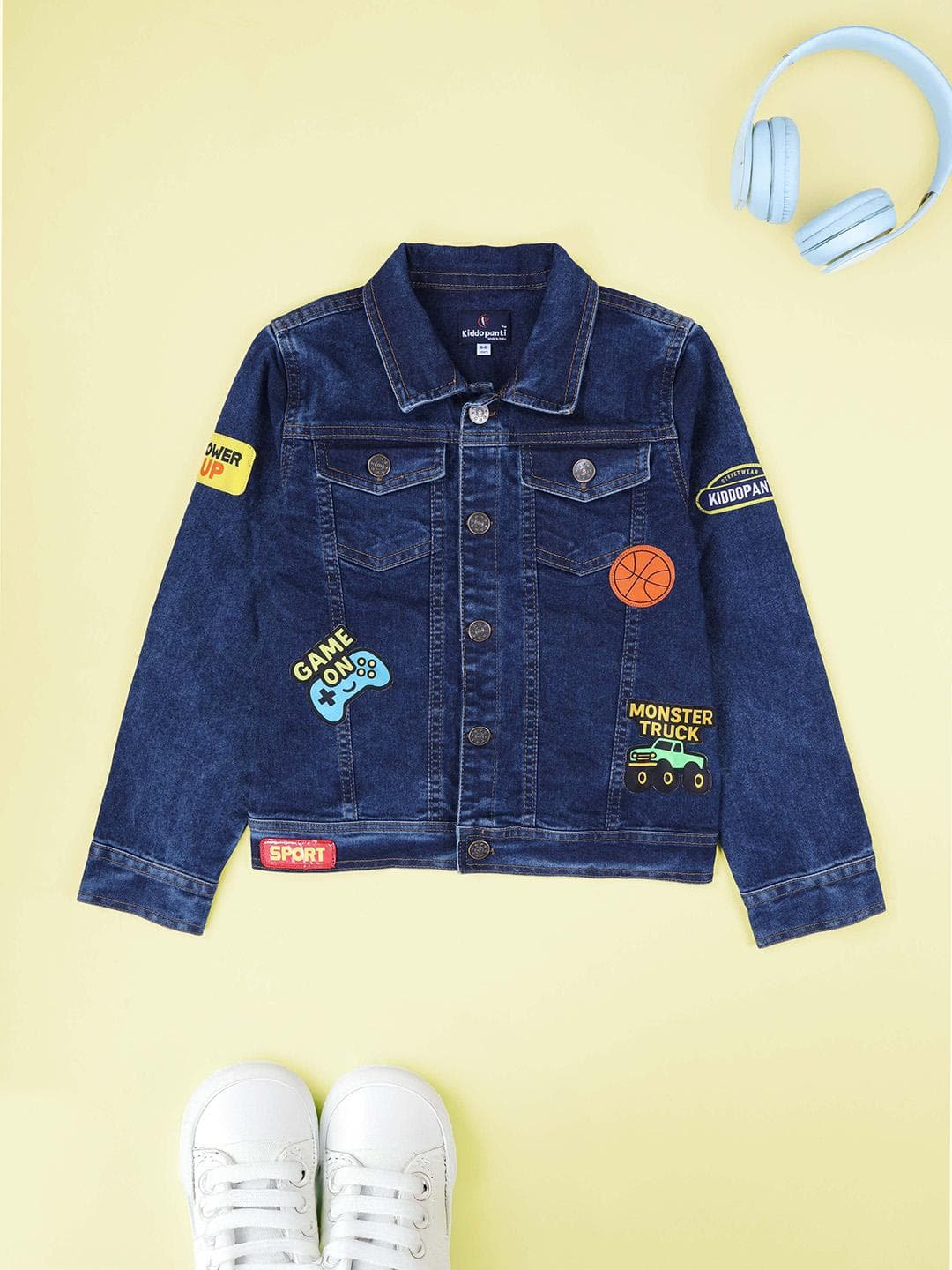 KiddoPanti Boys Solid Spread Collar Lightweight Denim Jacket