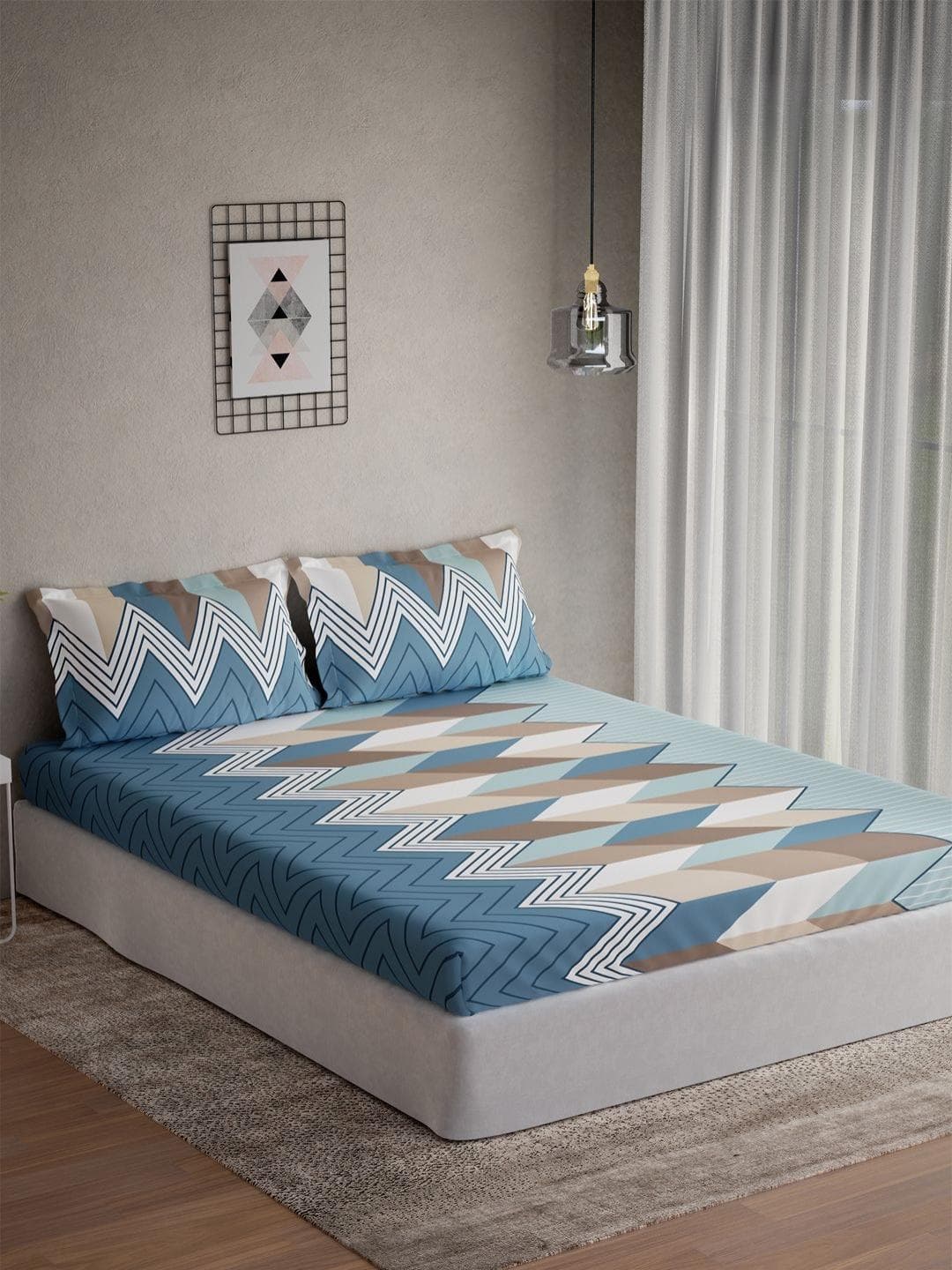 DDecor Omega Collection Blue Pure Cotton 145TC King Bedsheet With 2 Pillow Covers