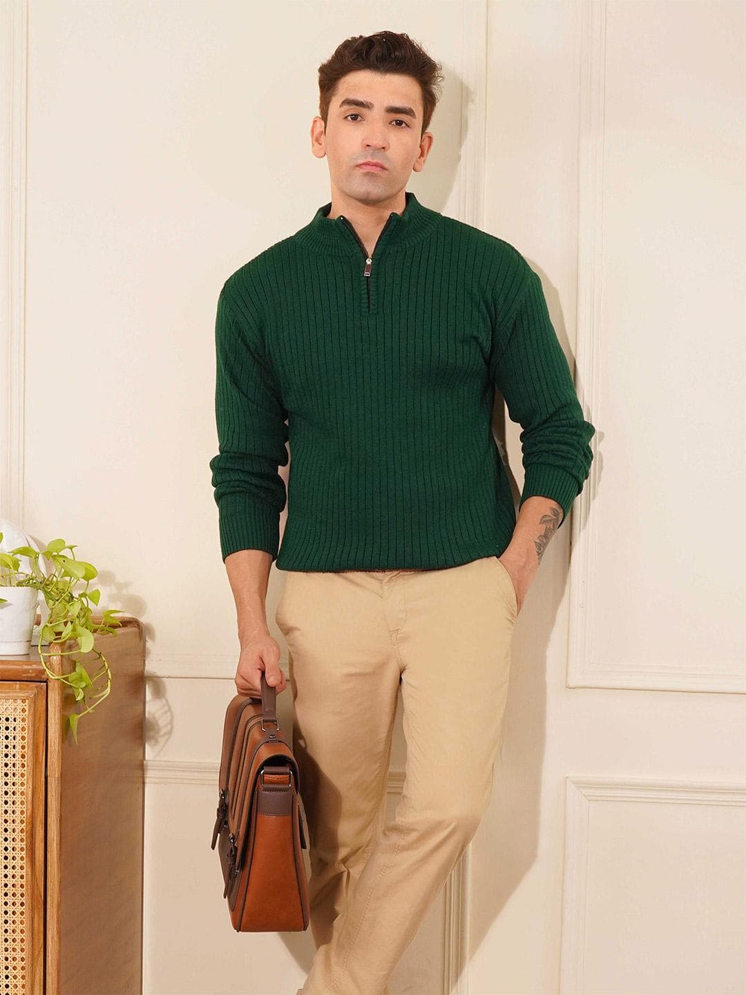 KVETOO Ribbed High Neck Zipper Pullover