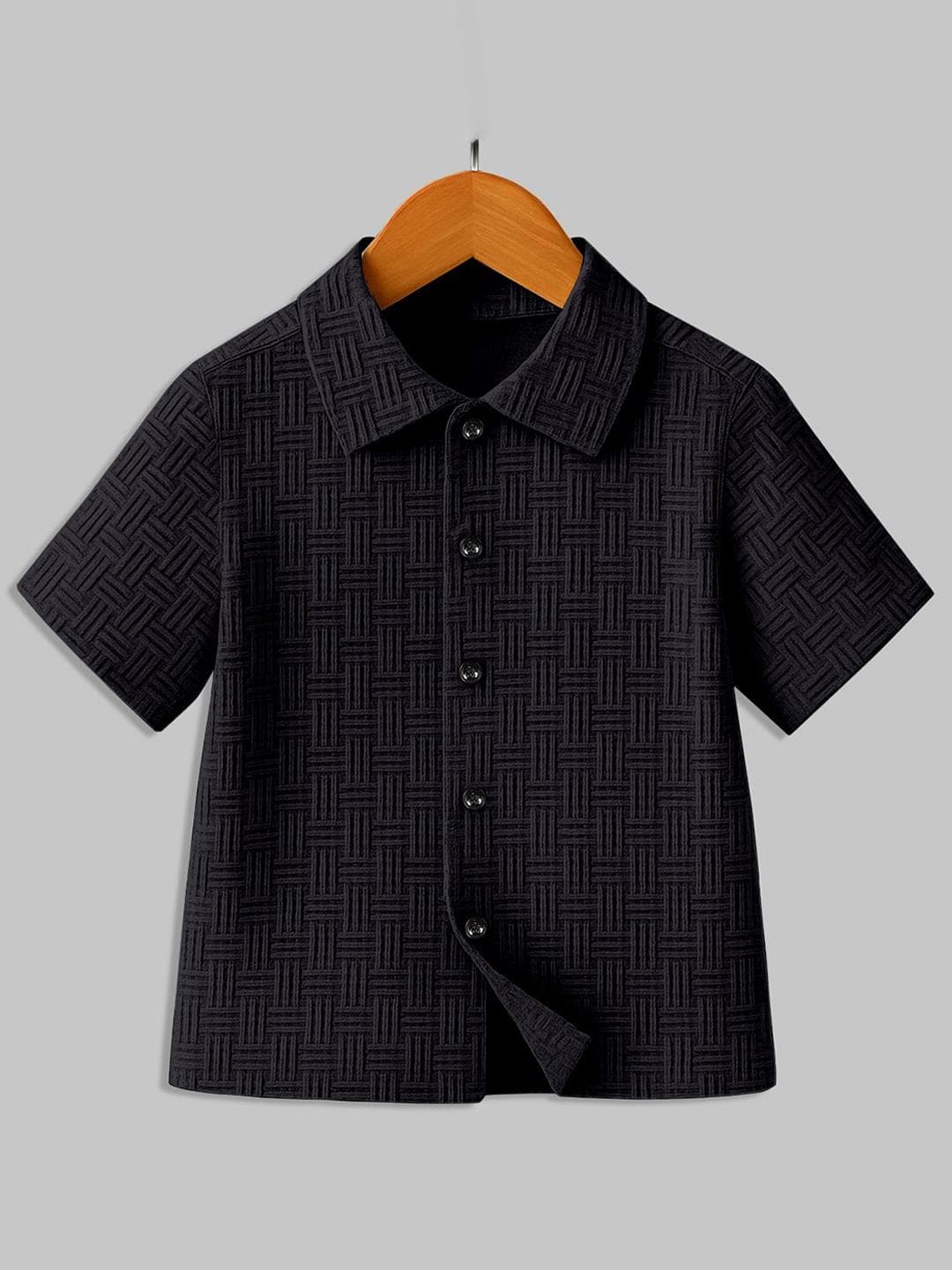 BAESD Boys Classic Fit Textured Spread Collar Casual Shirt