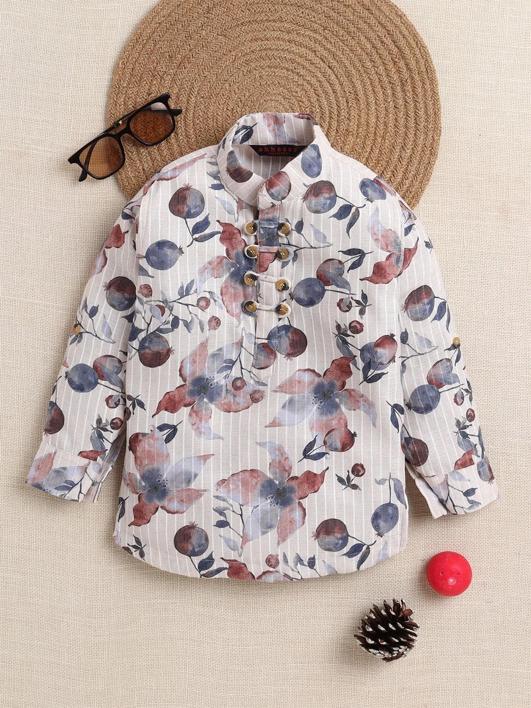 ahhaaaa Boys Floral Printed Bandhani Daily Cotton Straight Kurta