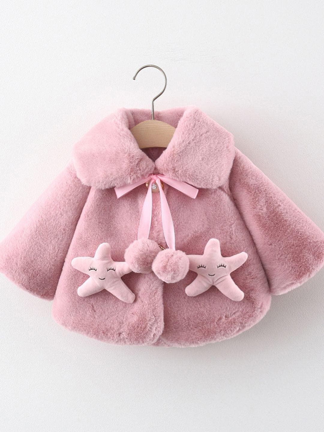 YK Girls Spread Collar Self Design Sherpa Jacket