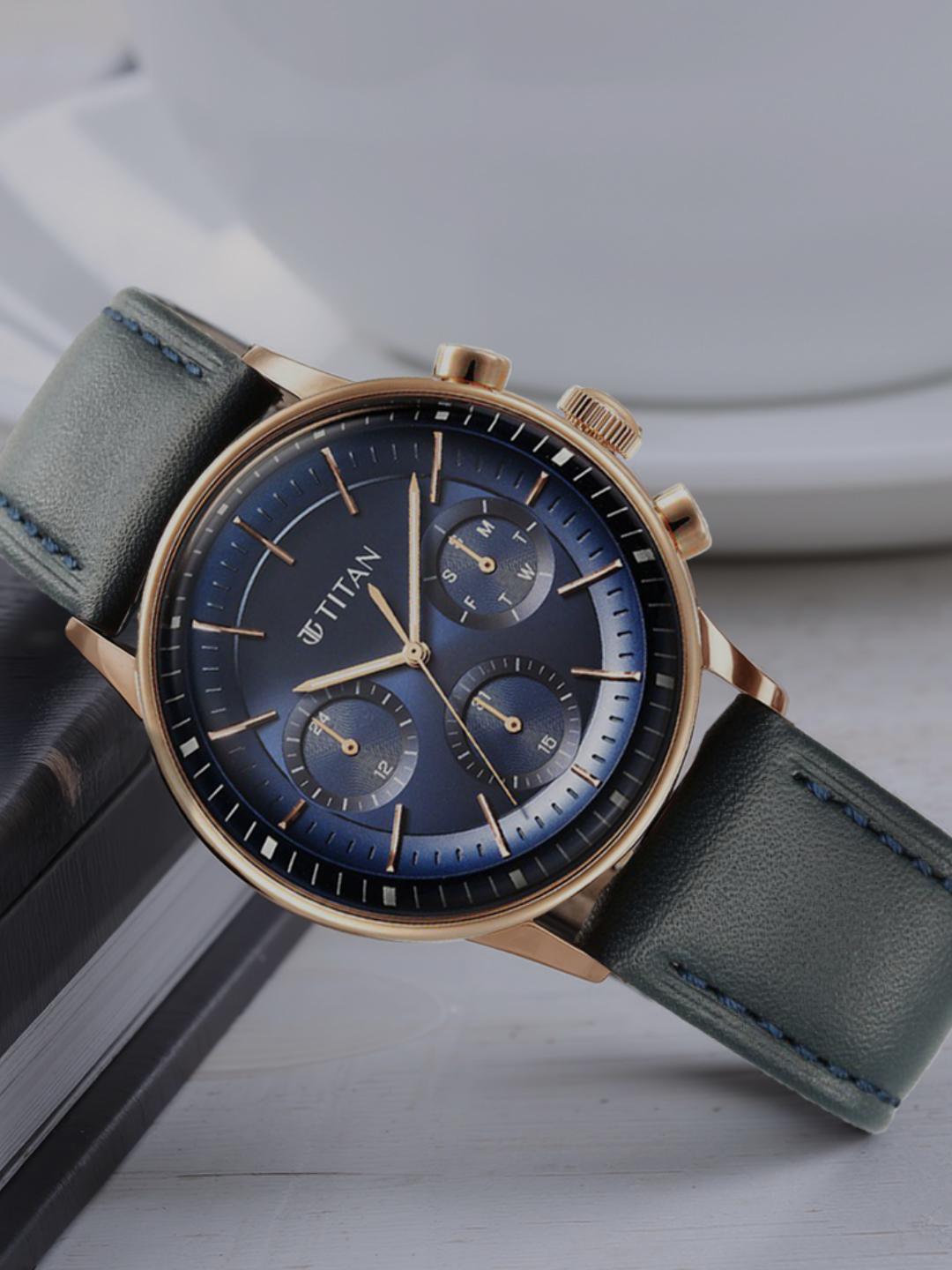 Buy Titan Light Leathers Multifunction Analog With Blue Dial Watch For Men Nt90171wl01 - - Accessories for Men