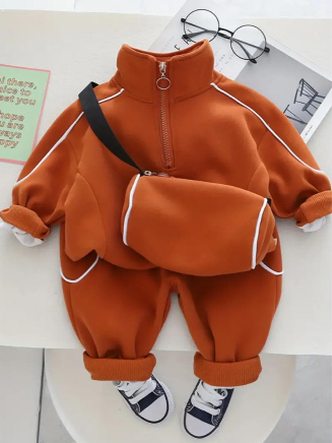 Buy YK Unisex Kids Half Zip Sweatshirt And Joggers With Sling Bag - - Apparel for Unisex Kids