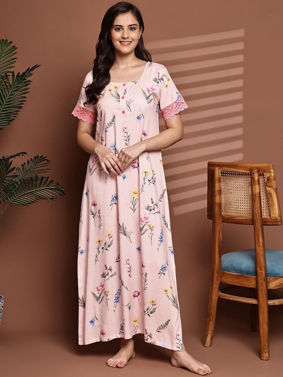 Claura Women Floral Printed Maxi Nightdress