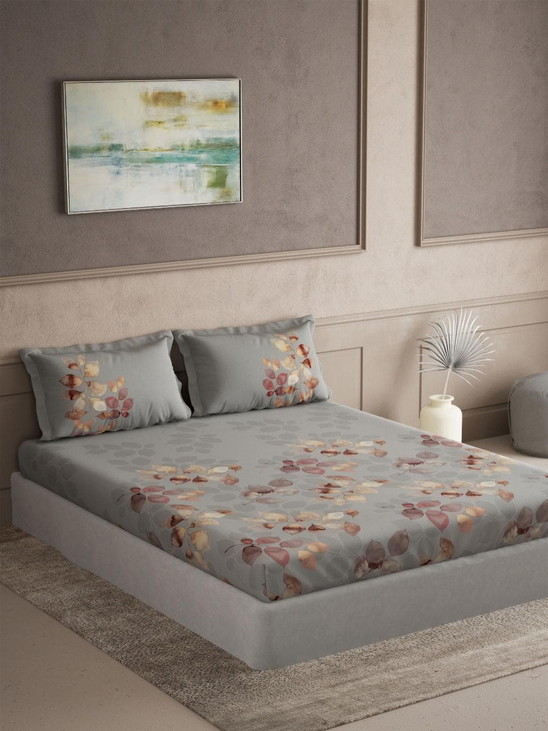 DDecor Grey Printed 180 TC Cotton Double King Bedsheet Set 2.74 m x 2.74 m