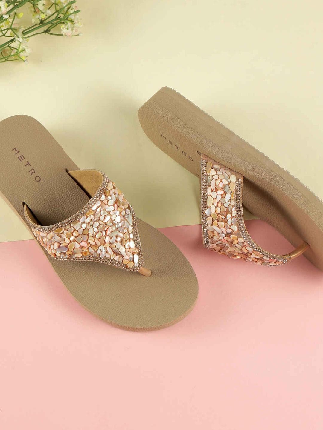 Metro Women Embellished Open Toe Flats
