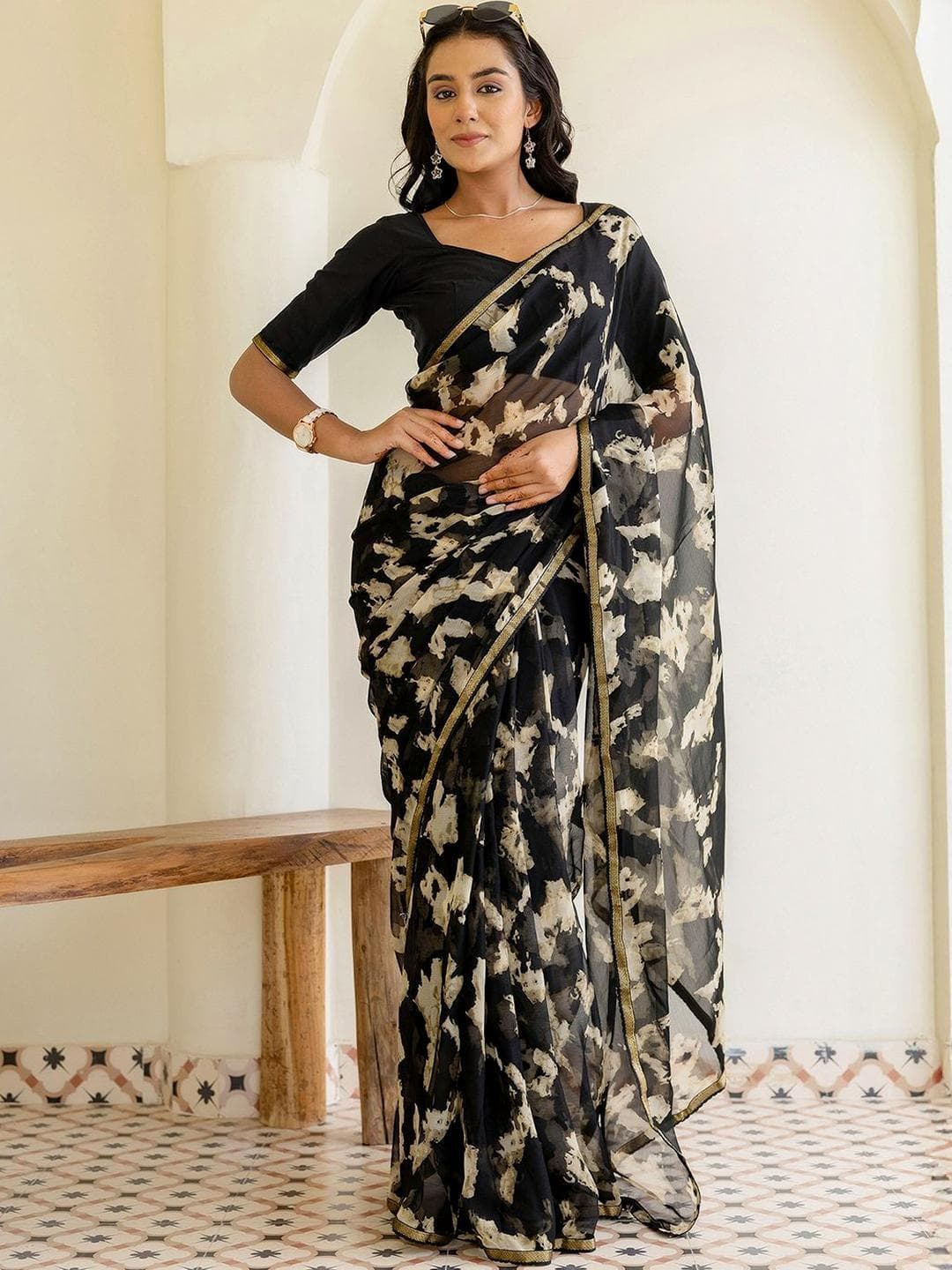 KALINI Zari Pure Chiffon Saree