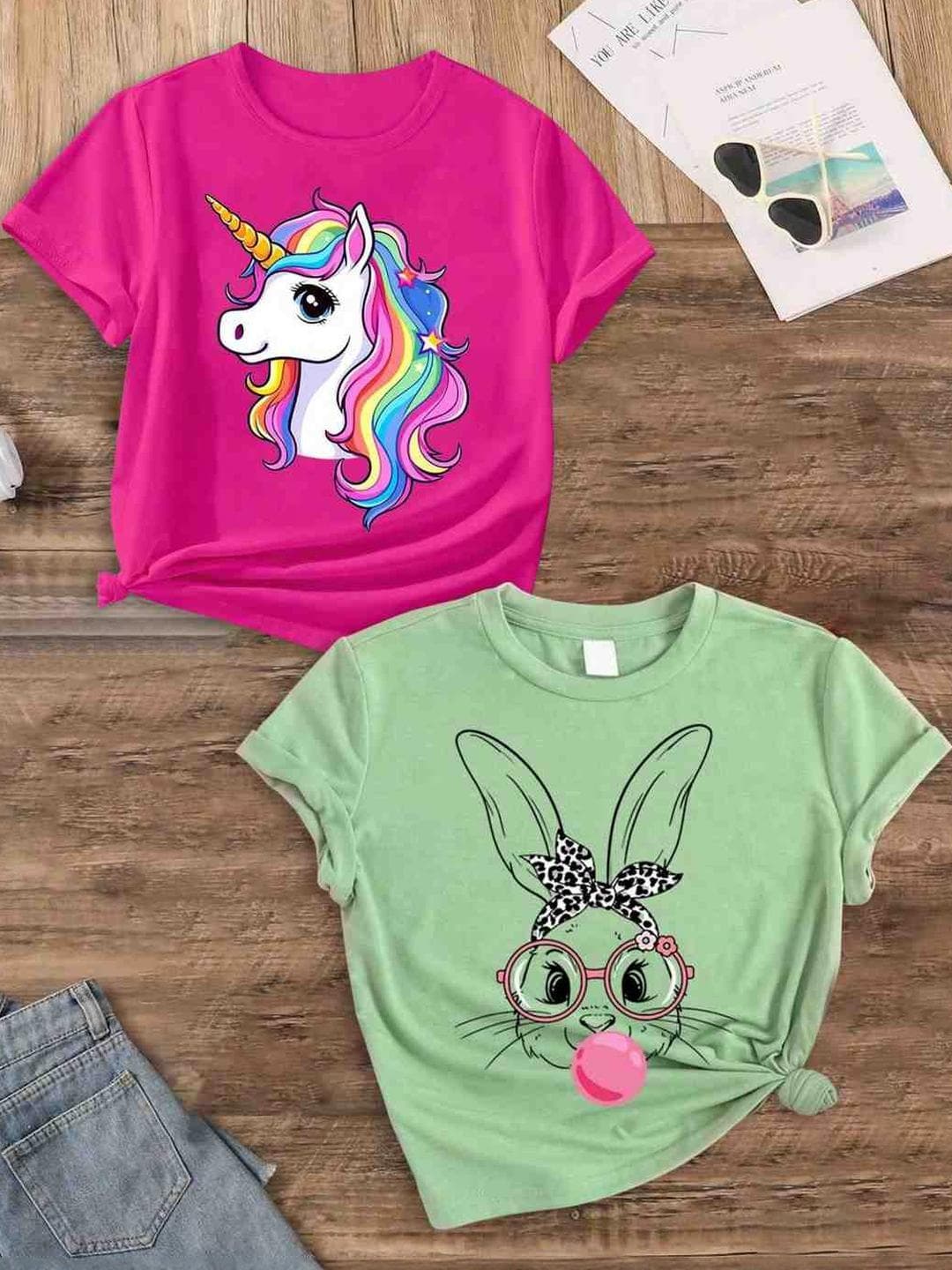 KEESOR Girls Pack Of 2 Printed Cotton Tshirts