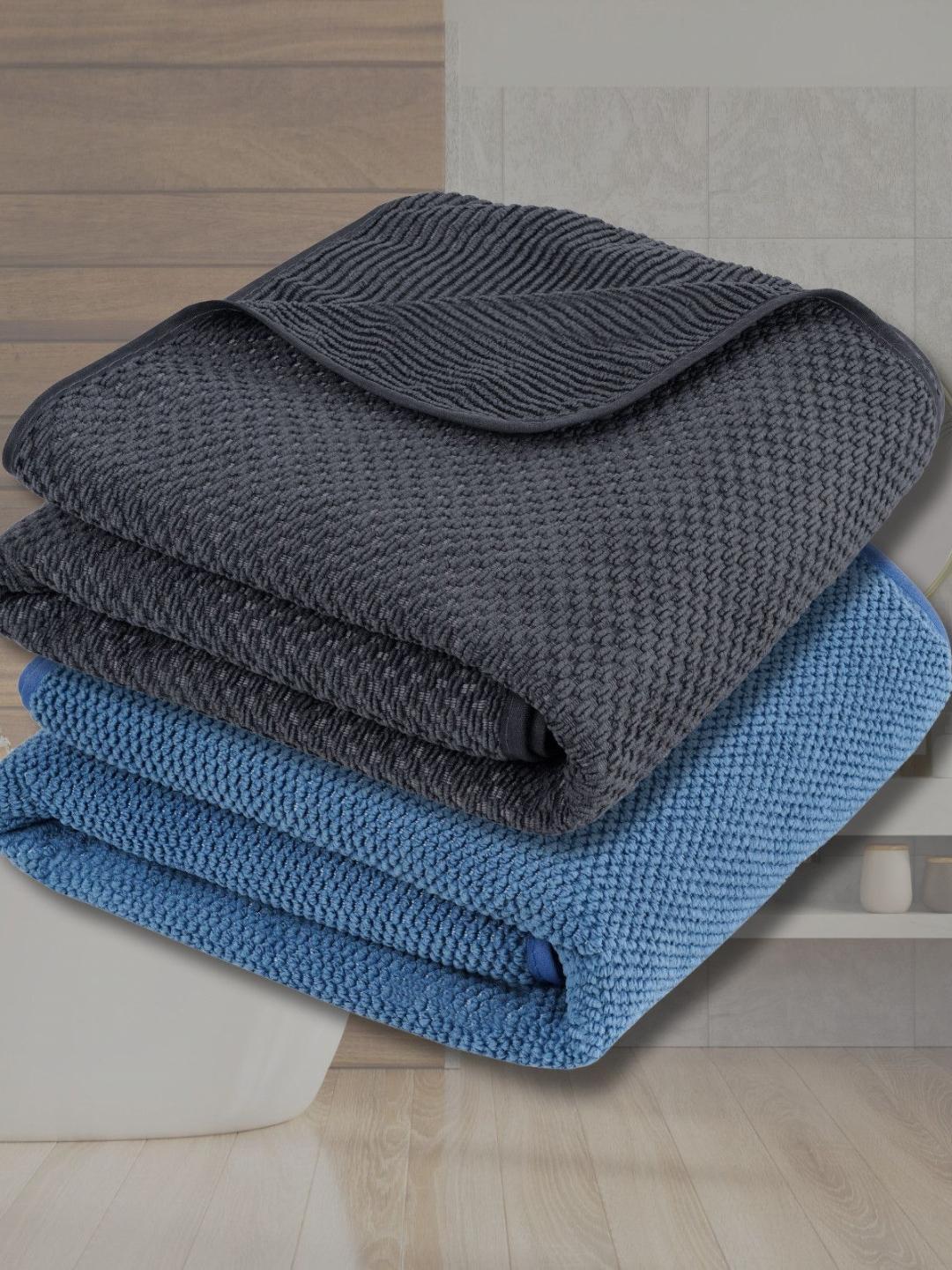 Buy Fezora Grey & Blue 2 Pieces Microfiber 320 GSM Bath Towels - - Home for Unisex