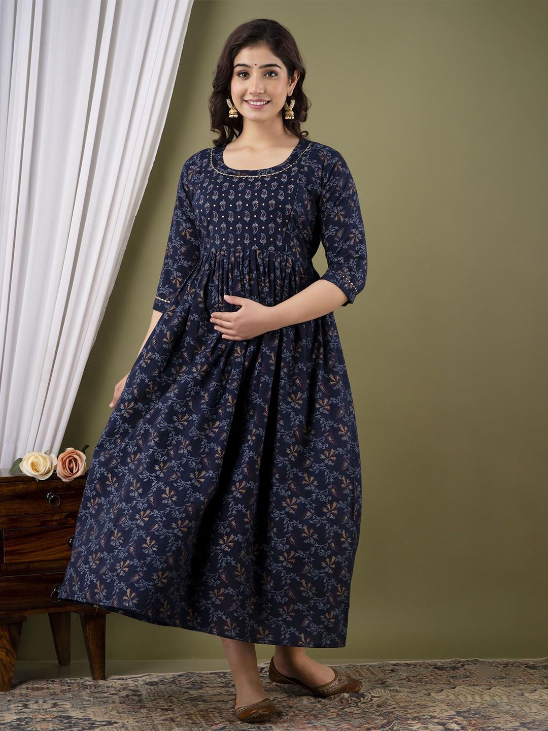 Buy Tulsiram Floral Printed Fit & Flare Maternity Ethnic Dress - - Apparel for Women