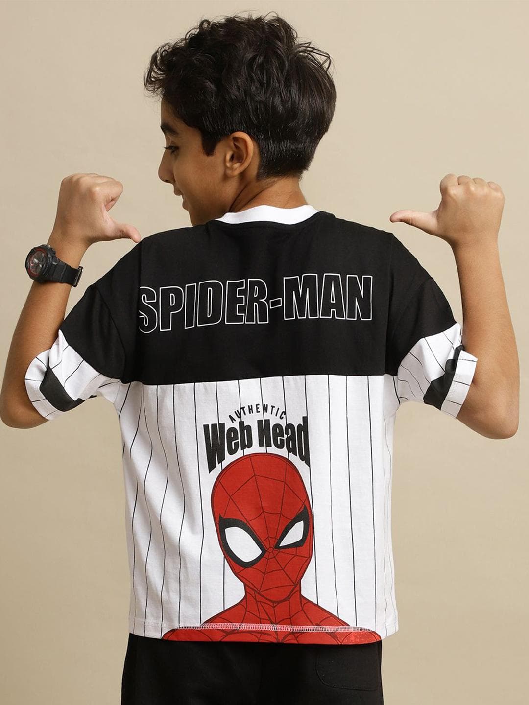 Kids Ville Boys Spiderman Printed Round Neck Oversized Pure Cotton T-Shirt