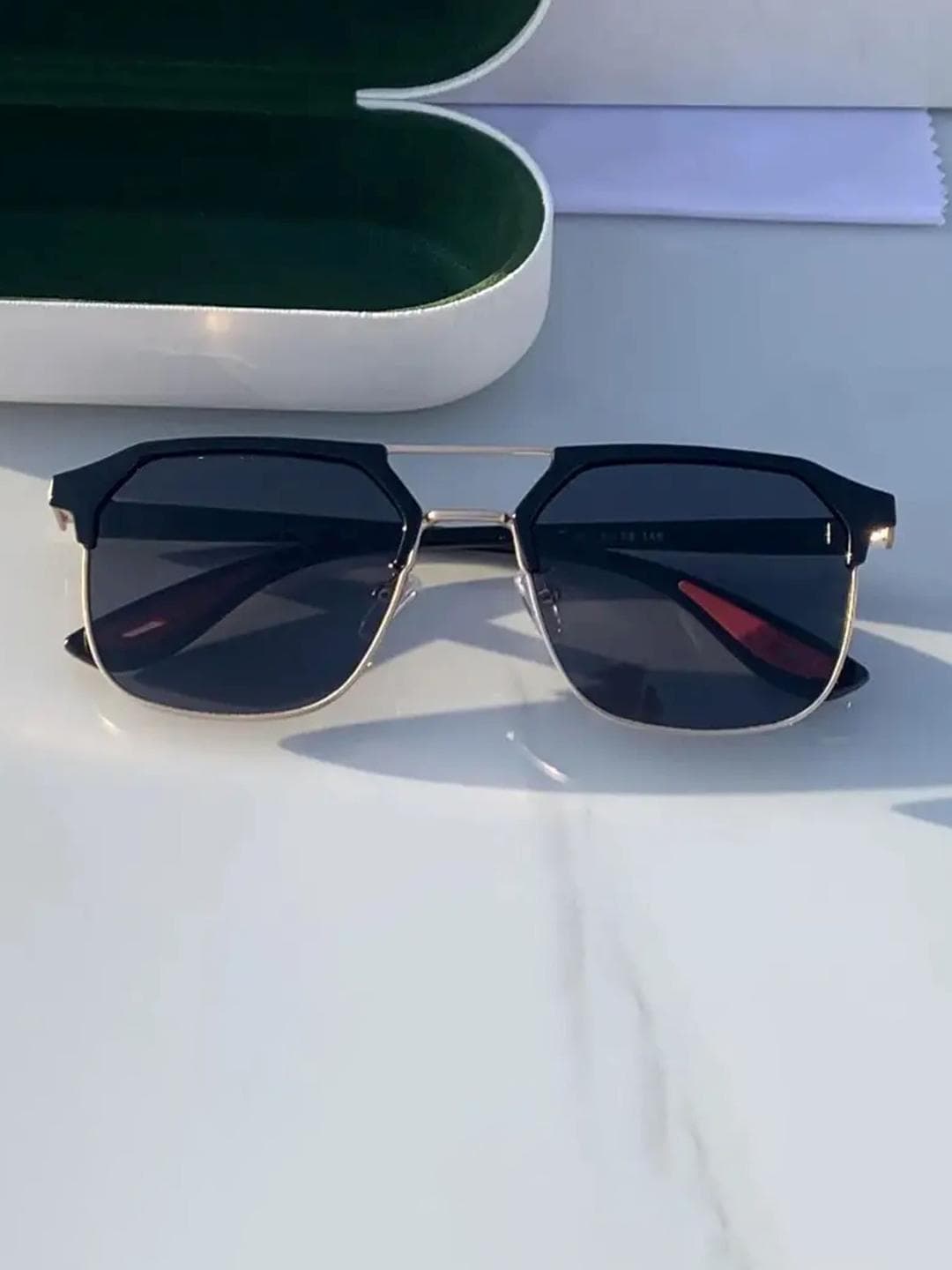 SPADEACES Men Black Lens & Black Square Sunglasses with