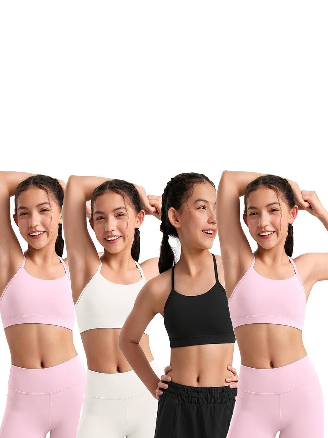 Buy BRAAFEE Girls Pack Of 4 Cotton Non Padded Full Coverage Sports Bra - - Apparel for Girls