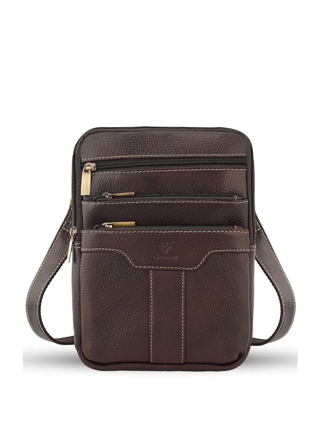 Goatter Unisex Textured Crossbody Zip Detail Leather Sling Bag