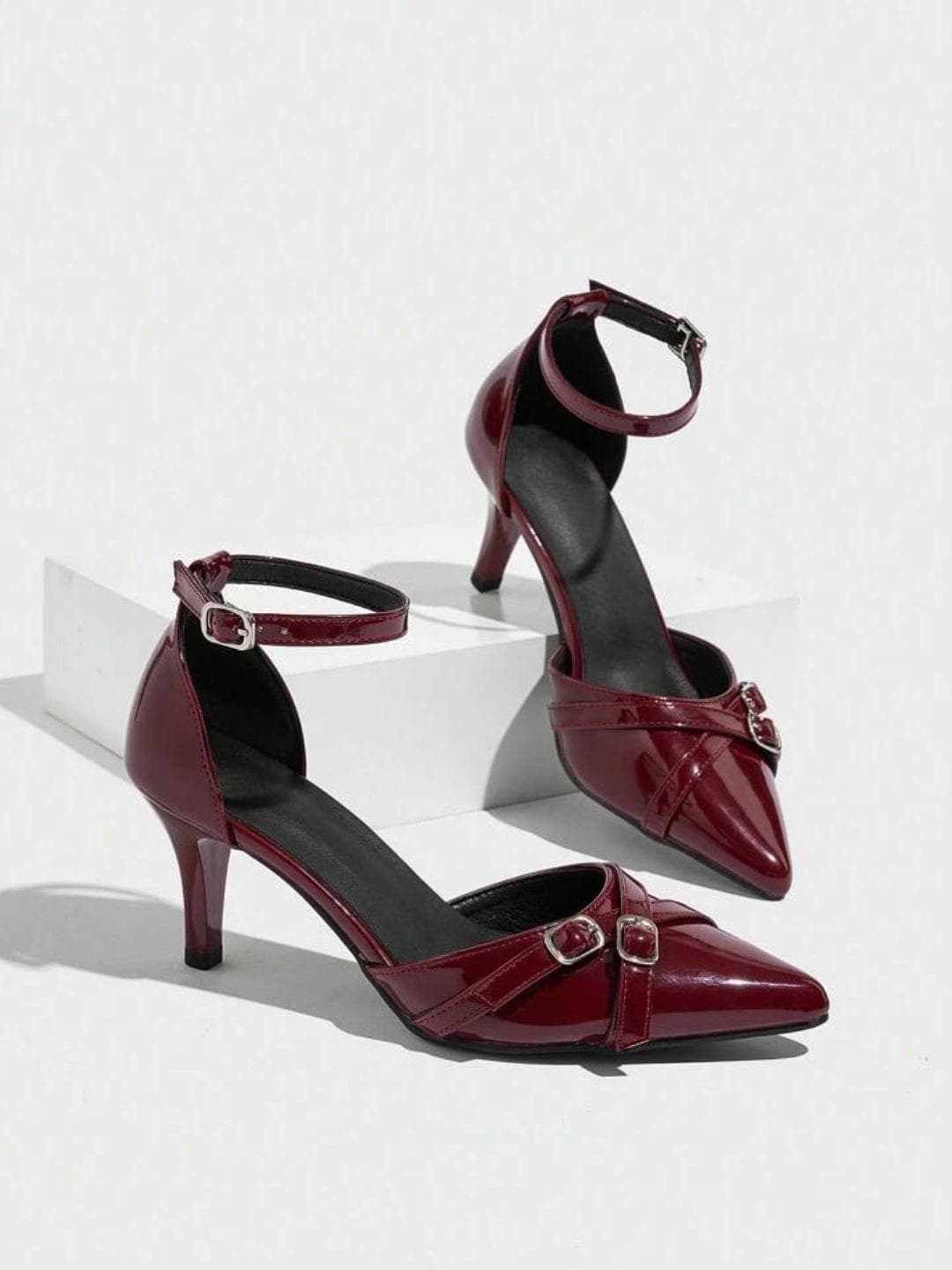 KLEXIO Women Party Stiletto Heels Pumps with Buckles