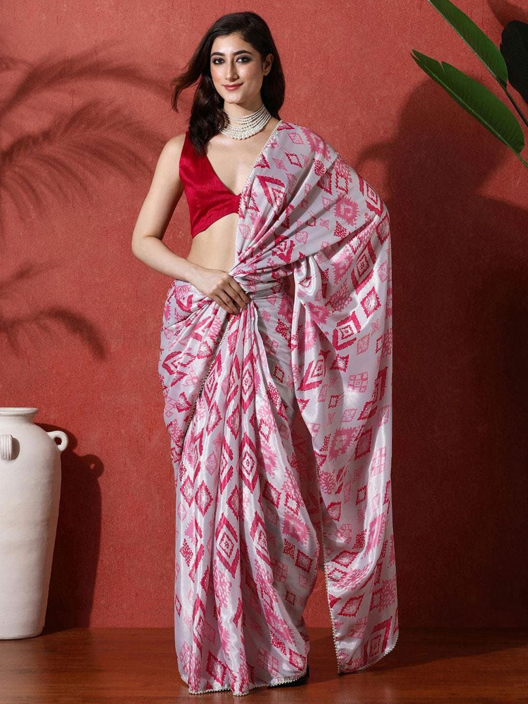 Sangria Ready to wear Satin Floral Digital Printed Saree