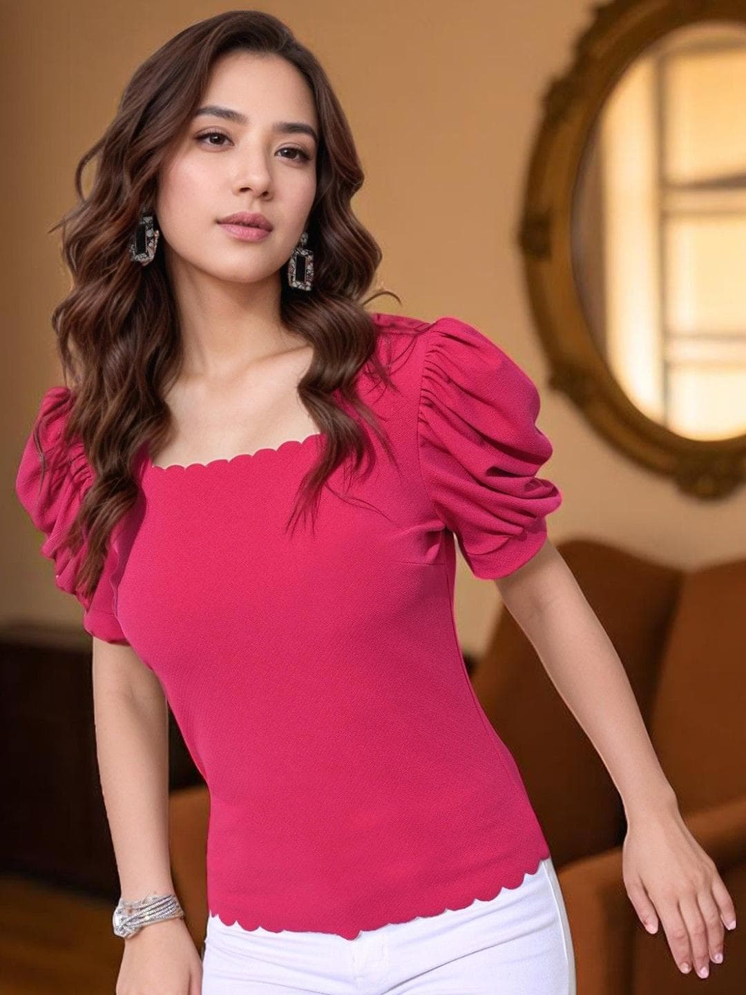 ZEUGEN Puff Sleeve Square Neck Regular Top